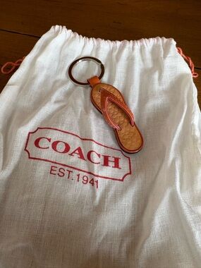 Coach Leather Flip-Flop Keyring in Tan and Coral